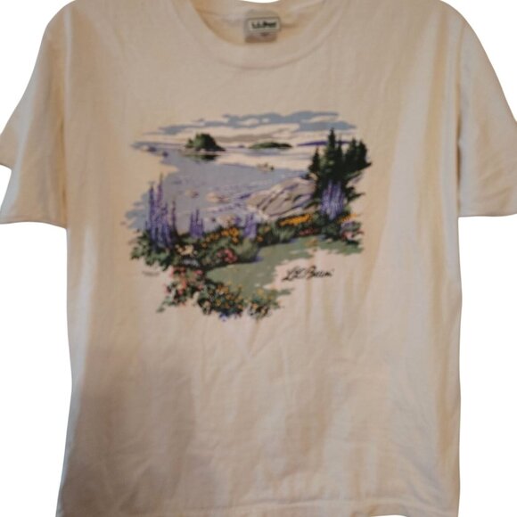 Vintage L.L. Bean XL Harborside Graphics T-Shirt, Lupine Flowers Ocean Seaside - Picture 1 of 7